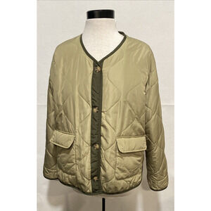 And Now This Women's Large Green Onion Quilted Button Up Lightweight Jacket‎